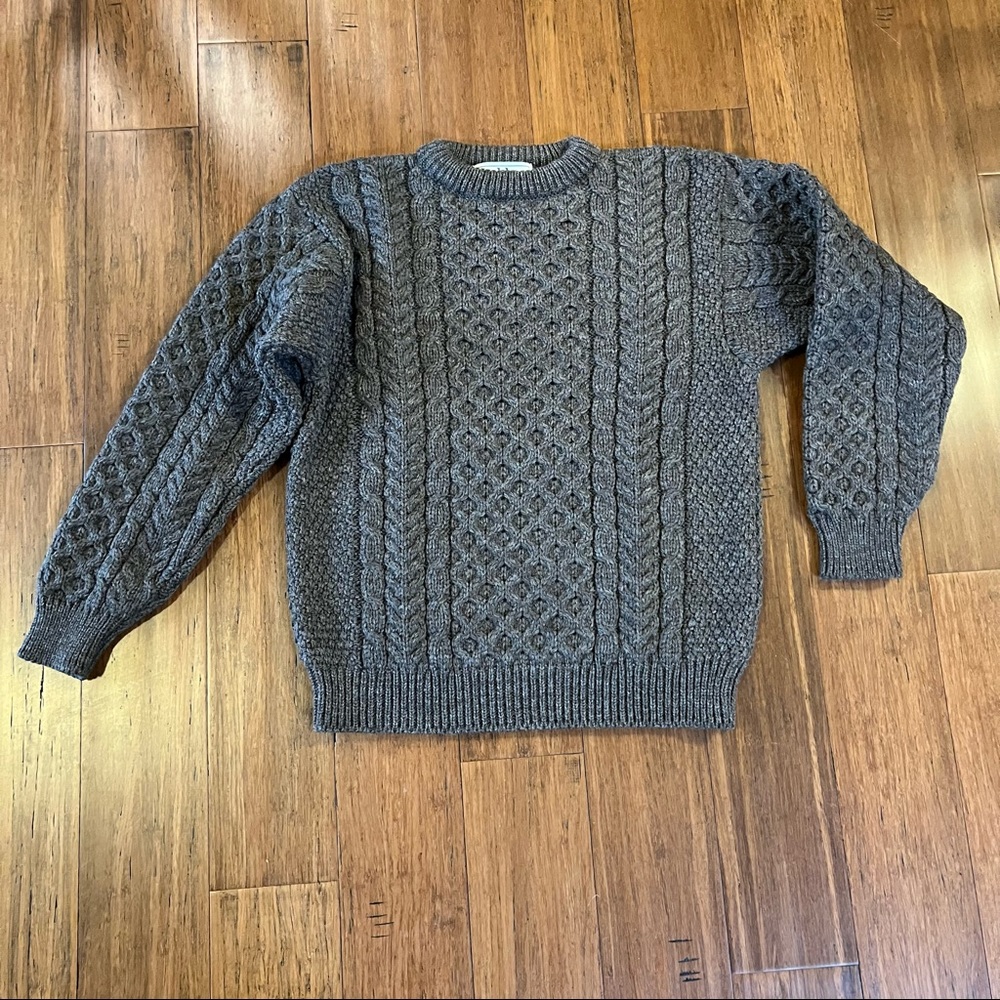 Authentic Irish Knit Brown Wool Sweater, Size Large—NEW